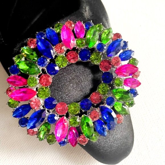 Zara Colourful  Rhiniestone Detail Balck Satin Flats 37 - Picture 3 of 6